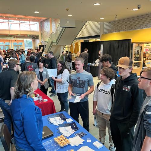 The Atrium in the Whitney Applied Technology Center was packed for the Computing & Applied Technologies Career Showcase November 10.