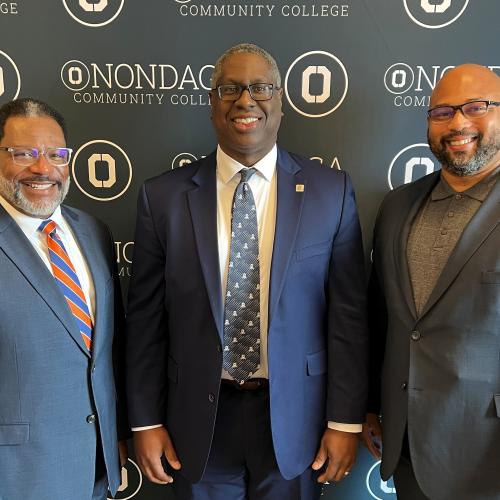 OCC signed transfer agreements with two Historically Black Colleges and Universities; Johnson C. Smith University and Lincoln University. OCC President Dr. Warren Hilton (center) is pictured with Jake Tanksley (left) and Josh Dean (right) of Lincoln University.