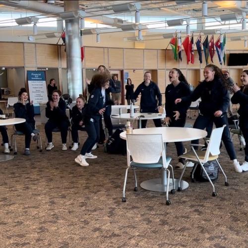 The Lazers Women's Basketball team celebrates their selection to the NJCAA National Tournament.