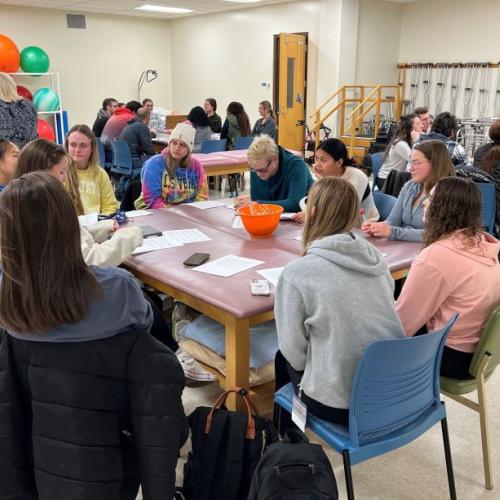 Students from OCC's Physical Therapist Assistant program and Doctor of Physical Therapy students from SUNY Upstate Medical University spent time together collaborating on problem-solving. They are pictured in OCC's Ferrante Hall.