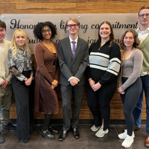Spring 2024 Student Government Officers are (left to right): Steve Gregory, Abi Marin, Galia Amor, Anthony Mancini, Haley Madej, Elizabeth Kraynak, and Joe Capone.