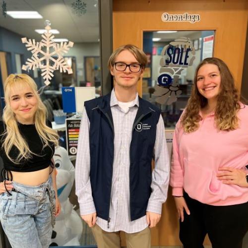 Student Government members (left to right) Abi Marin, Anthony Mancini, and Haley Madej are pictured outside their office on the first floor of the Gordon Student Center.
