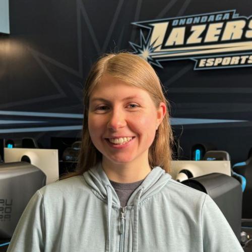 Alicia Oberlender is in her second semester in the Mathematics & Science degree program. She's pictured in the Esports Arena. which she loves to show off when giving campus tours as a Student Ambassador.