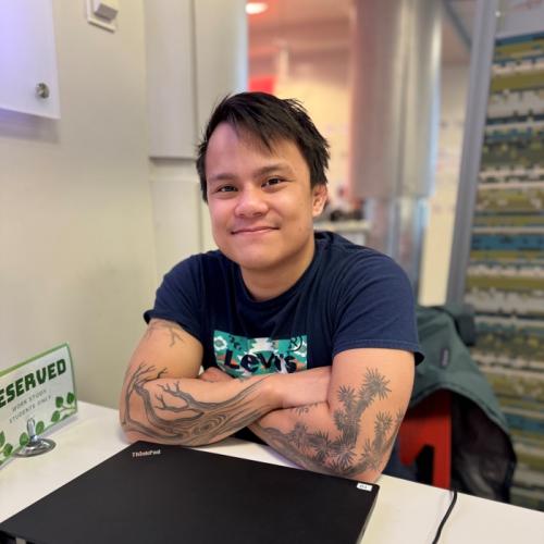 Dominick Kastner is a Student Veteran who is working on his Nursing prerequisites. He's pictured in the Learning Center where he is a Work Study student.