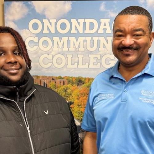 J-imani Banks (left) is pictured with Dr. Reginald Braggs (right) who runs Onondaga Community College's Lazer's Fostering Success College Program.