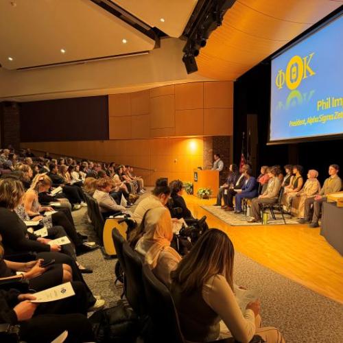 Onondaga Community College's chapter of the Phi Theta Kappa Honor Society welcomed new students during its spring induction ceremony in Storer Auditorium.