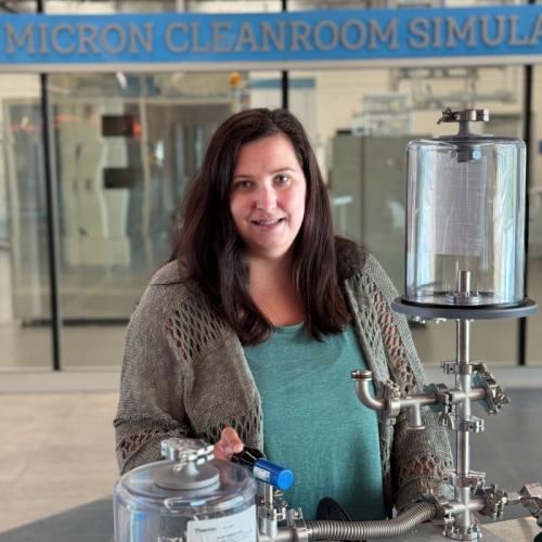 Kate Ebersbach is a 32-year-old student in the Electromechanical Technology degree program. She's pictured in the Whitney Applied Technology Center.