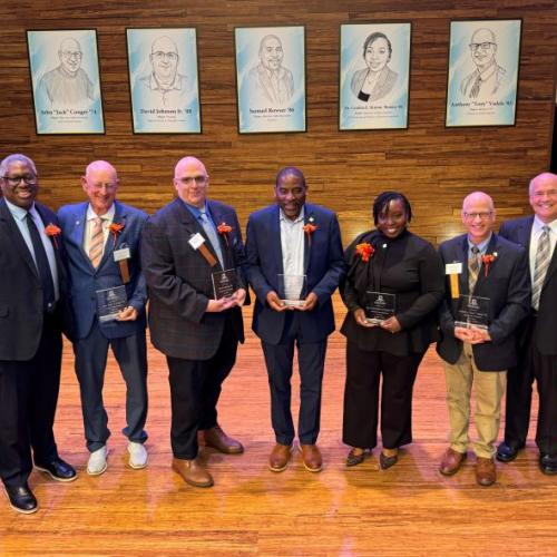 Left to right: OCC President Warren Hilton, honorees Jack Conger, David Johnson Jr., Sam Rowser, Dr. Cynthis E. Bruton-Thomas, Anthony Vadala, and emcee Glenn LaPoint.