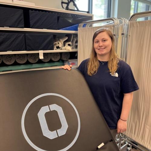 Karissa Camp is one of six Onondaga Community College students chosen to receive the Patrick P. Lee Foundation Scholarship. She's pictured in the new Physical Therapist Assistant Lab in Ferrante Hall.