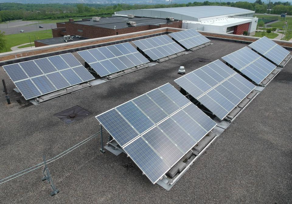 Photo of solar panels on the roof of the Whitney Applied Technology Center.