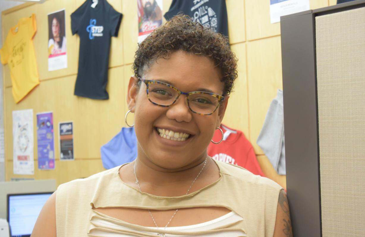 Student Kiki Horton is shown in the C-STEP office on the second floor of Coulter Hall. photo of student Kiki Horton