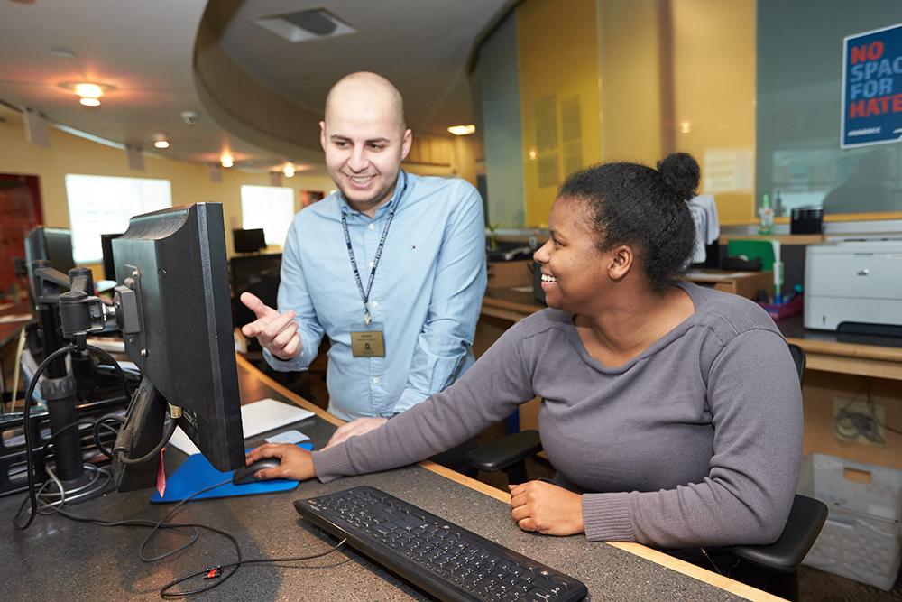 Employees Interacting at a Computer