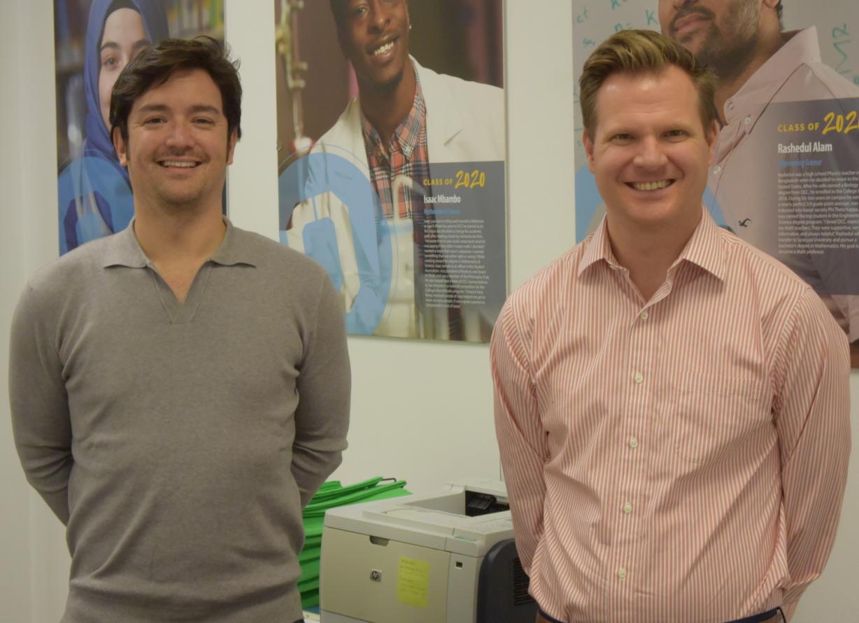 John Burns (left) and Dean Tzivanis (right) are leading OCC's new mentoring program which is connecting new and returning students. John Burns (left) and Dean Tzivanis (right) are leading OCC's new mentoring program which is connecting new and returning students.