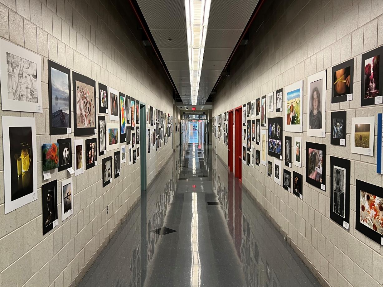 Award-winning work from the Scholastic Art Show lines the halls of the Whitney Applied Technology Center. Award-winning work from the Scholastic Art Show lines the halls of the Whitney Applied Technology Center.
