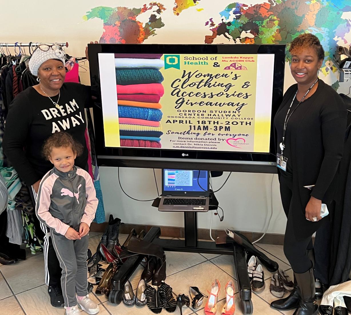 OCC Retiree Debra McClendon-Boddie (left) and OCC Professor Dr. Nikia Dennis (right) brought the Women's Clothing &amp; Accessories Giveaway to campus. They are pictured in the Gordon Student Center.