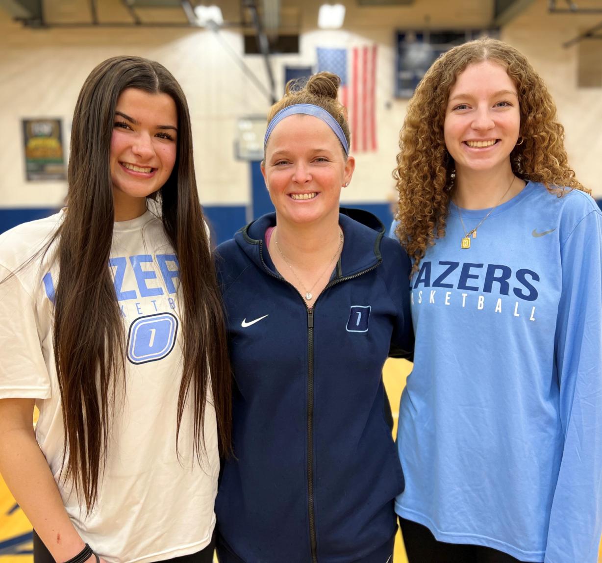 The OCC Women's Basketball team is beginning the second half of the season with the goal of getting back to the national tournament. Pictured are (left to right) Bella Commesso, Head Coach Kelly Seibt, and Hannah Durand.