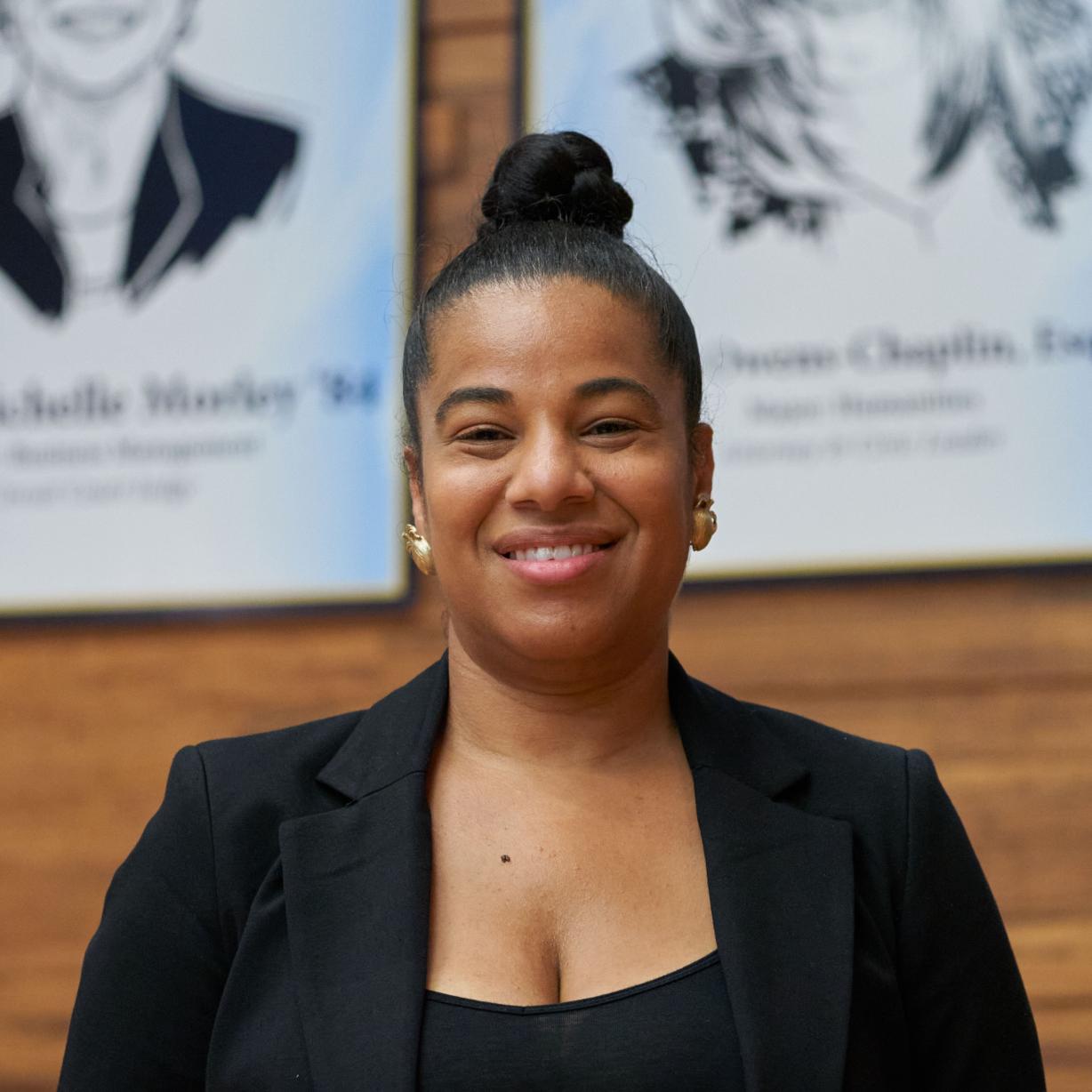 Lanessa Owens'Chaplin '03, pictured here in the Frederick Marvin and Ernst Schuh Recital Hall on the OCC campus, when she was named an Alumni Faces honoree in 2021.