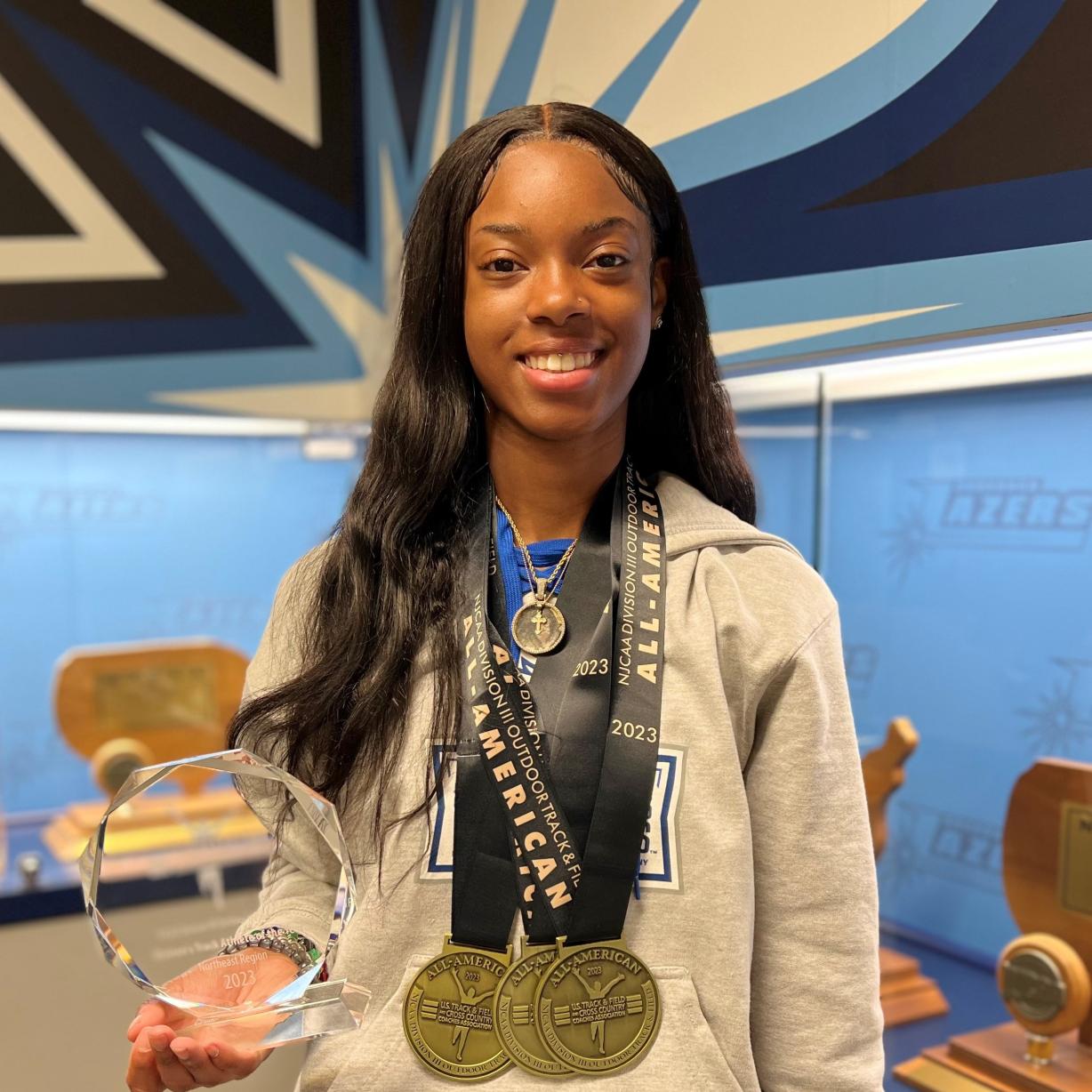 Karizma Brathwaite won three national titles and was named the NJCAA Division III Outdoor Track & Field Women's Track Athlete of the Year.