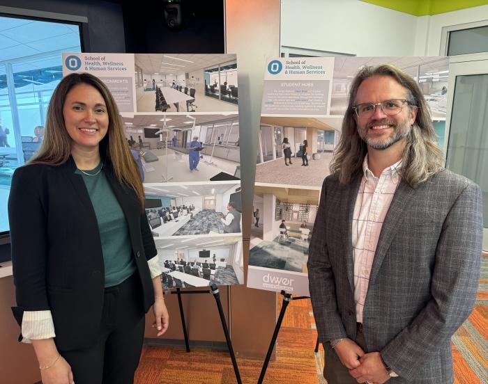 OCC Alumni Cassie Raymond '06 (left) and Curt Henry '17 (right) of Dwyer Architectural are helping design the learning spaces of the future in the School of Health, Wellness & Human Services in Ferrante Hall. OCC Alumni Cassie Raymond '06 (left) and Curt Henry '17 (right) of Dwyer Architectural are helping design the learning spaces of the future in the School of Health, Wellness & Human Services in Ferrante Hall.
