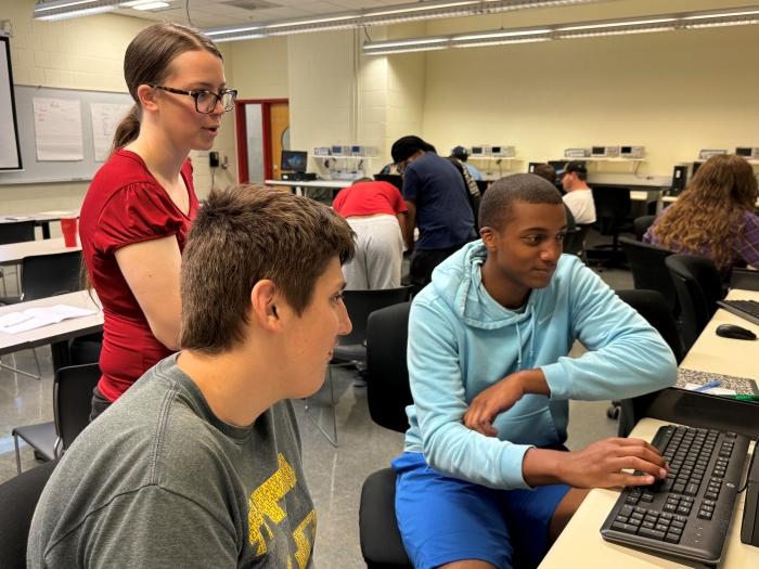 Professor Ashley Haskins works with students in the Whitney Applied Technology Center. She earned two degrees at OCC, worked in the private sector for seven years, and returned to OCC this fall as a faculty member. Professor Ashley Haskins works with students in the Whitney Applied Technology Center. She earned two degrees at OCC, worked in the private sector for seven years, and returned to OCC this fall as a faculty member.