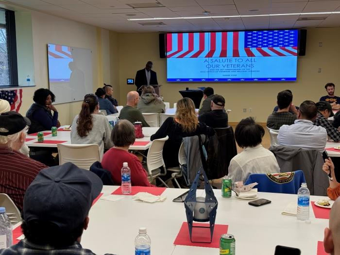 OCC President Dr. Warren Hilton spoke during a salute to all OCC Veterans held on Veterans Day in Coulter Hall. OCC President Dr. Warren Hilton spoke during a salute to all OCC Veterans held on Veterans Day in Coulter Hall.