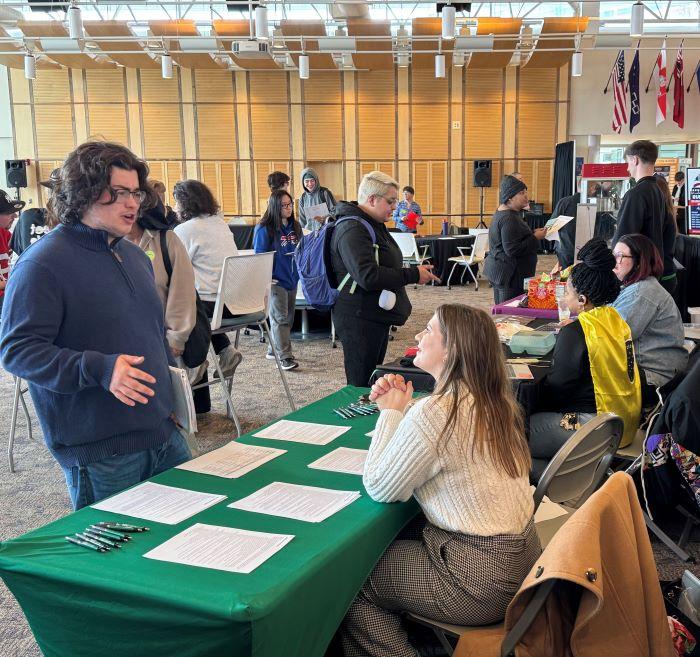 Students spoke with employers during Onondaga Community College's first of three Career Showcases. Students spoke with employers during Onondaga Community College's first of three Career Showcases.