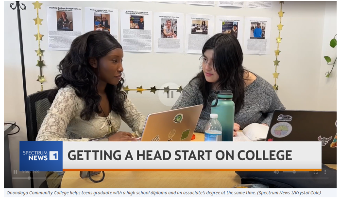 Kyuana Willliams (left) and Samara Hurtado (right) were recently profiled in a Spectrum News story for completing their high school diplomas and OCC degrees this spring. (Courtesy Spectrum News)