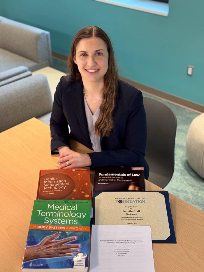 Jenny Hall is a 33-year-old student in the Health Information Technology/Medical Records degree program. She's pictured in the new student lounge on the first floor of Ferrante Hall.