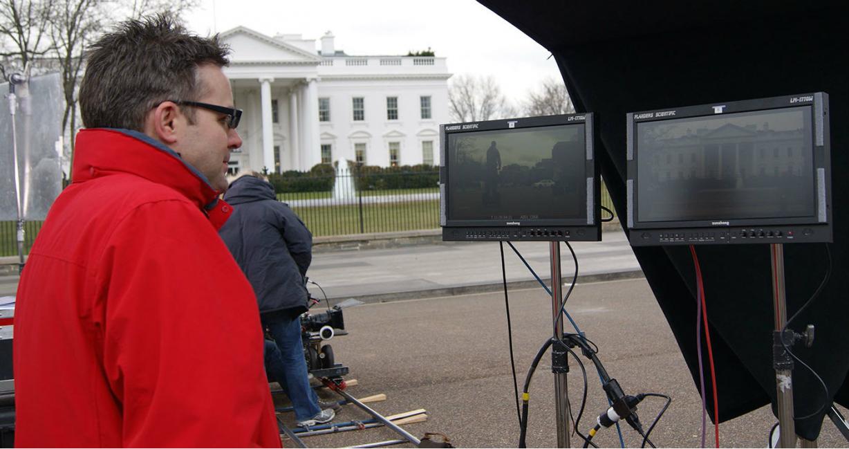 Corey oversees a shoot outside the White House.
