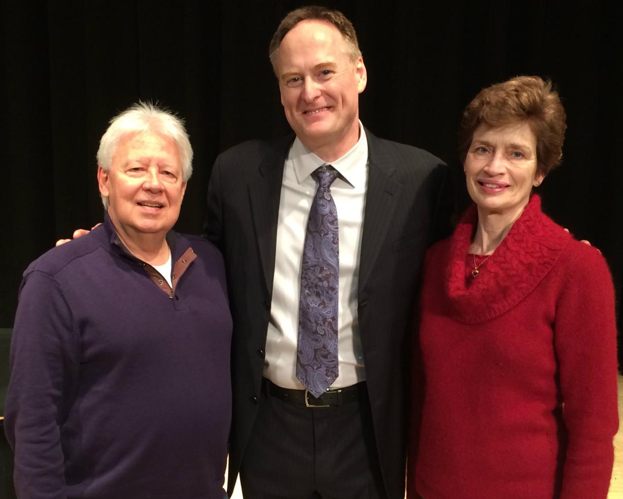 Denniston (middle) with former OCC Professor of Voice Dick McCullough (left) and current Professor of Voice Jean Loftus (right).