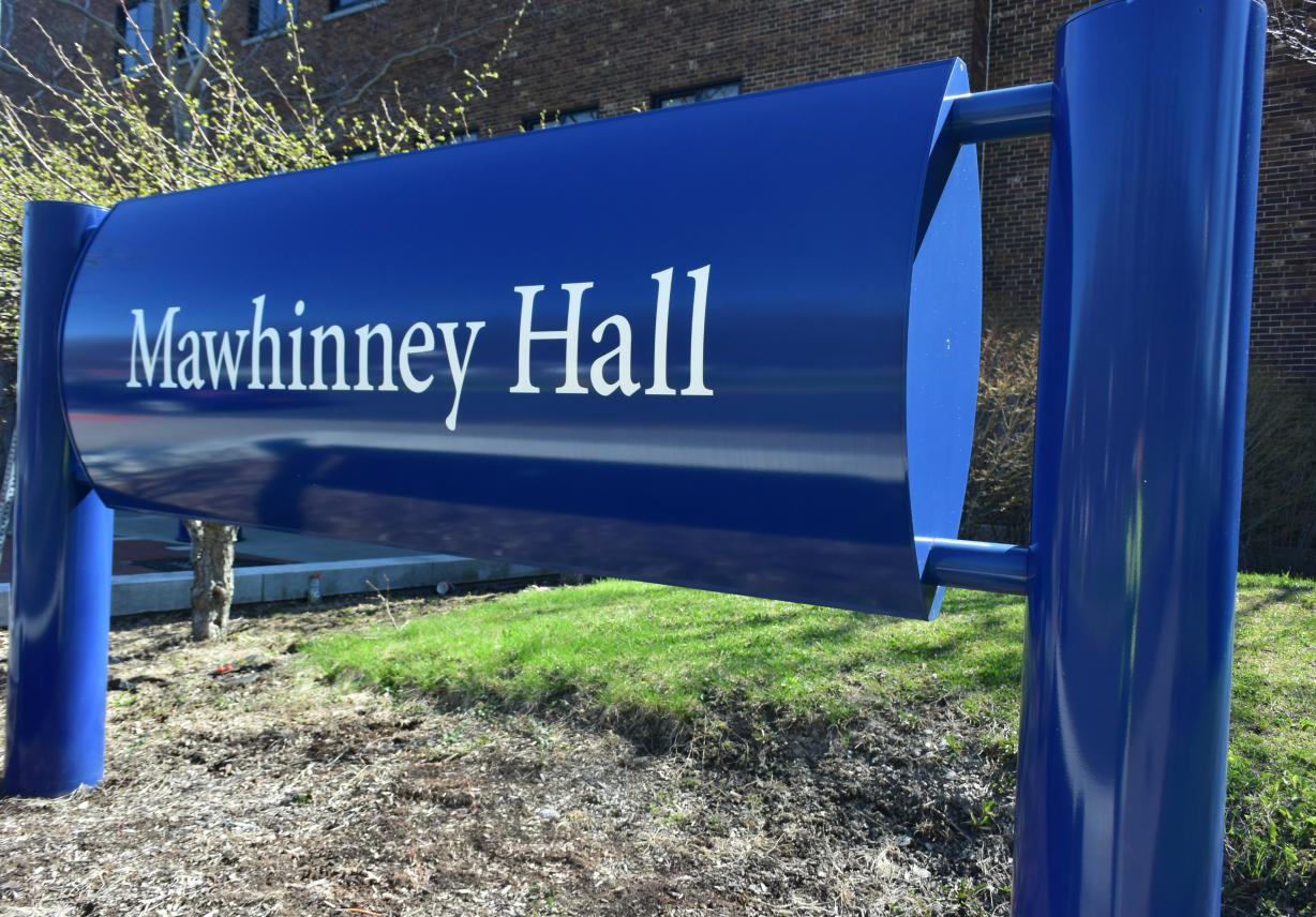 cropped Mawhinney Hall sign