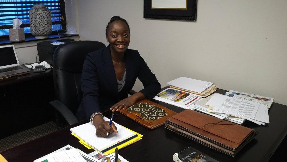 Marthe Ngwashi at her law office in Buffalo.
