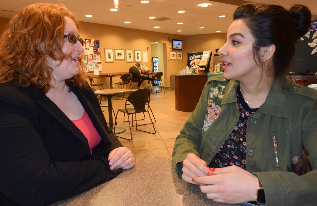 OCC student Dunya Shaalan (right) meets with Nicolette Havrish (left) of Beardsley Architects + Engineers as part of the Career Services Mentoring program.
