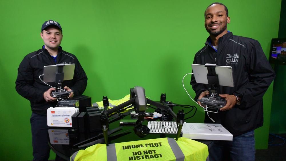 OCC graduates and CNY Central photographers Matt Landers (left) and Quindell Williams (right) are the first licensed drone pilot operators at a Central New York television station.