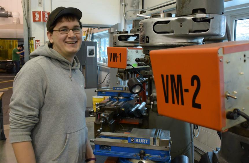 Mike Carno, '13 visited the "machine shop classroom" in the Whitney Applied Technology Center recently.
