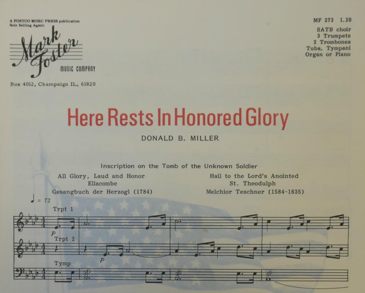 OCC Music Professor Emeritus Donald Miller wrote &quot;Here Rests in Honored Glory&quot; as a tribute to Veterans who paid the ultimate price and their surviving families. During the final week of calendar year 2018, Governor Andrew Cuomo signed a bill which made it New York State's &quot;hymn of remembrance in honor of all American veterans.&quot;