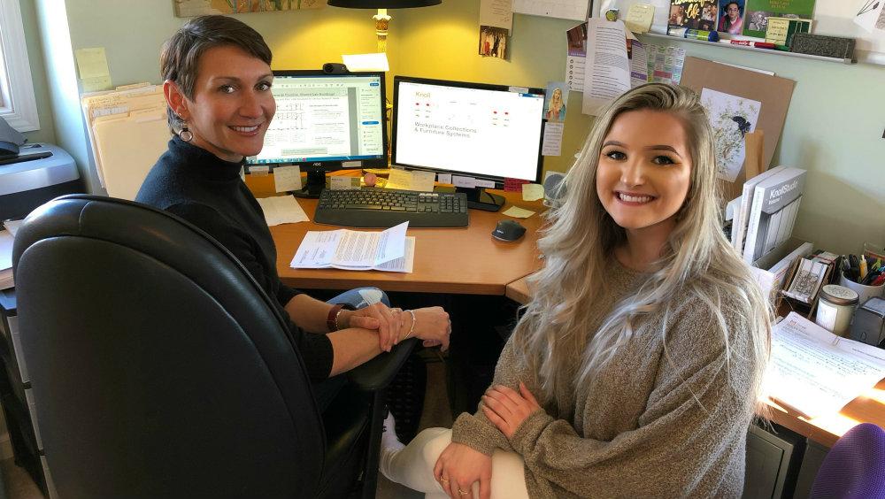 Kelly Kinahan '00 (left) with current OCC Interior Design student Tara Carr.