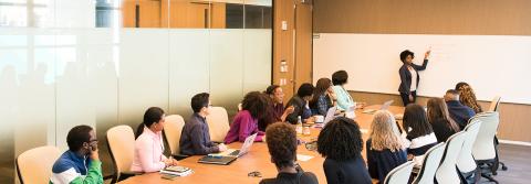 Woman training colleagues