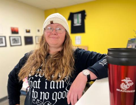 Rebekah Wade is a United States Navy Veteran. She's pursuing her Nursing degree and is part of the Phi Theta Kappa Honor Society Leadership Team. She's pictured in OCC's Office of Veterans and Military Services.