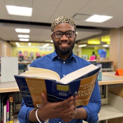 Tevin Martin is majoring in Human Services and Humanities & Social Sciences. He's pictured in Coulter Library.